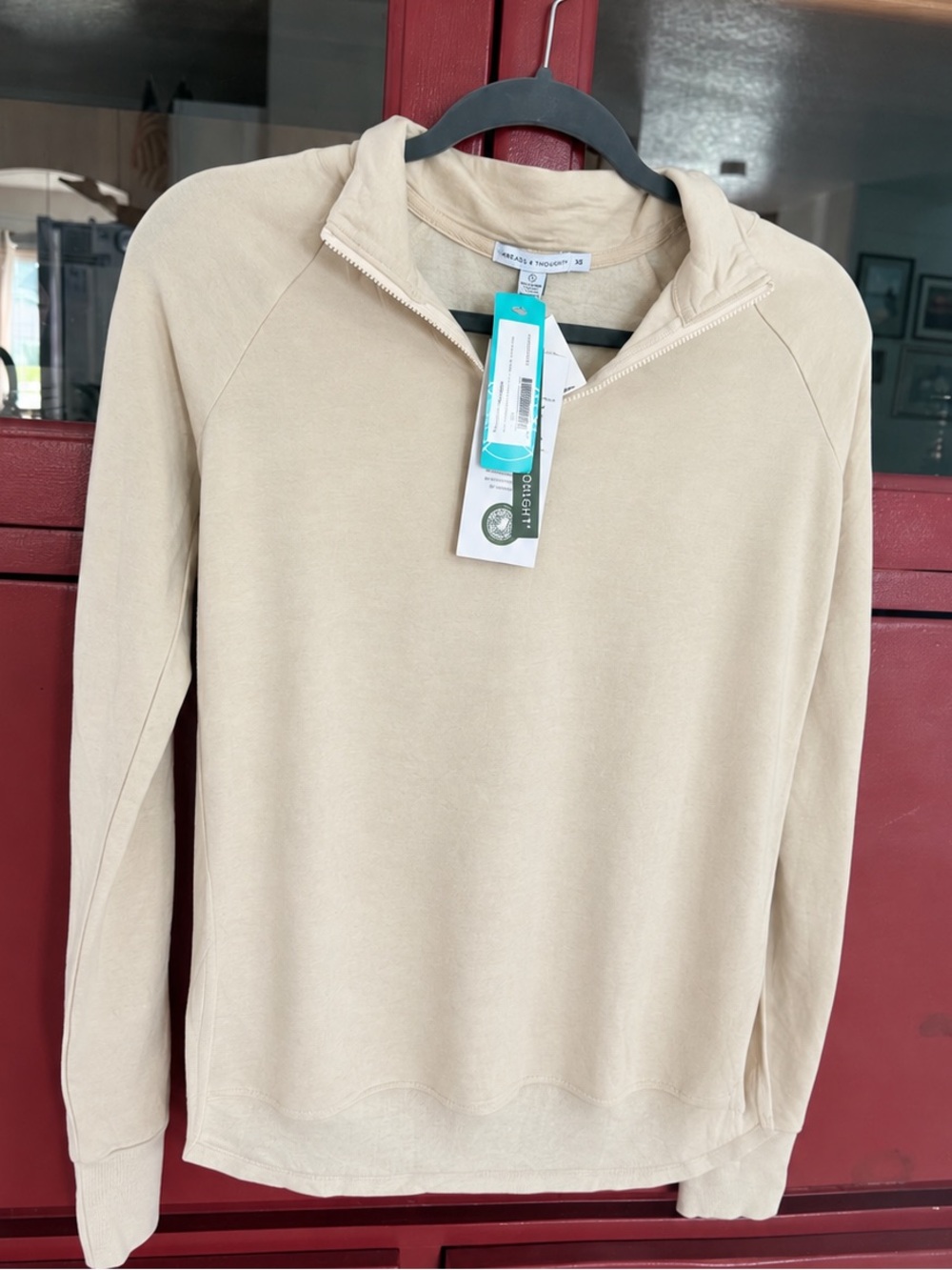 Threads 4 Thought womens Beige Zip-Neck Pullover Sweater
